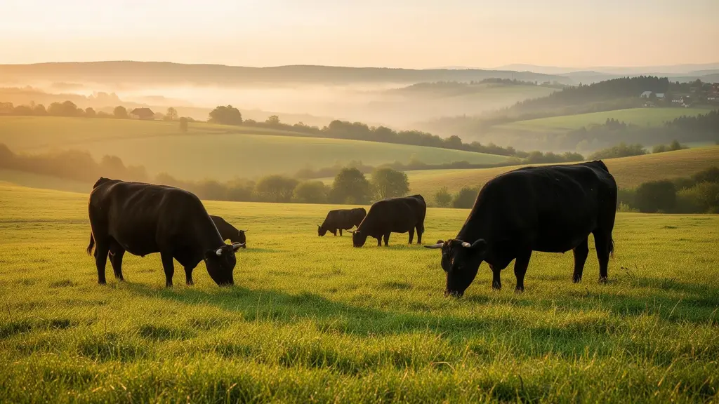 Stádo Angus Aberdeen na pastvině u Karlových Varů